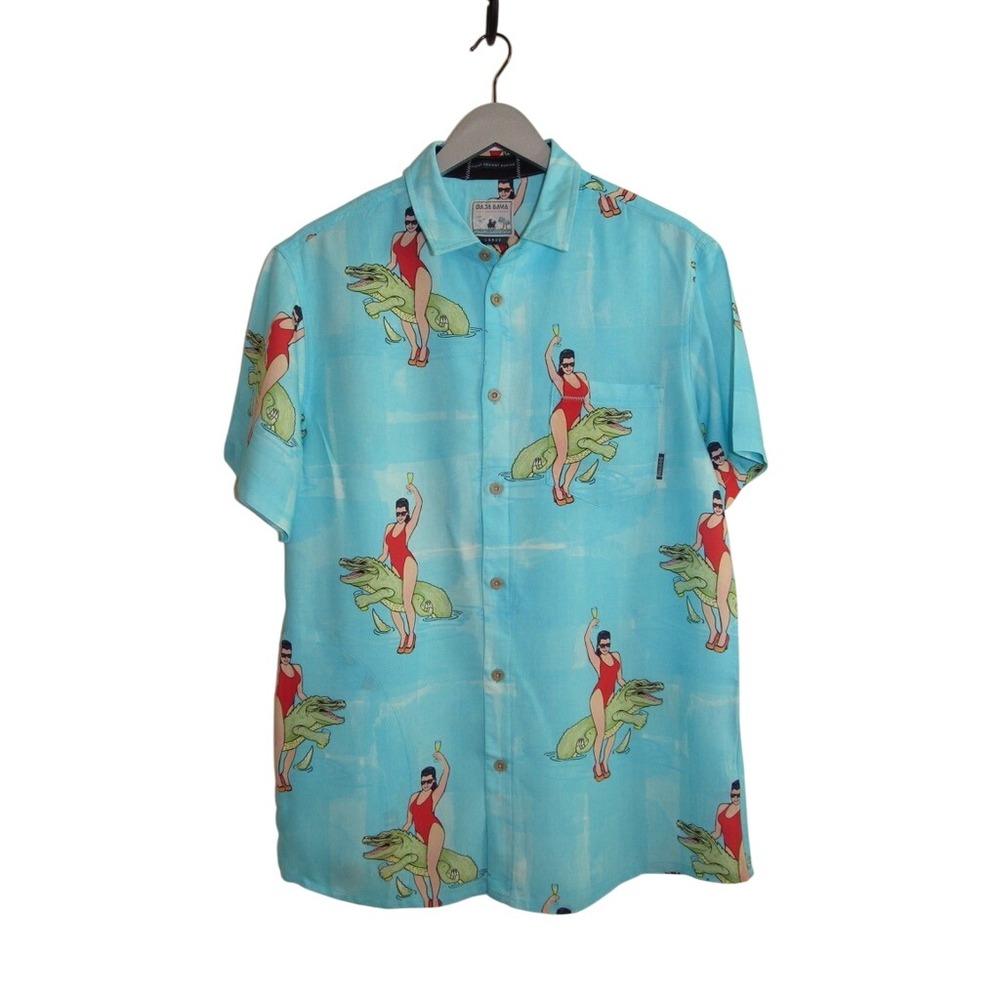 Baja Llama "Girl Croc" Short‎ Sleeve Button Shirt NWT Size L